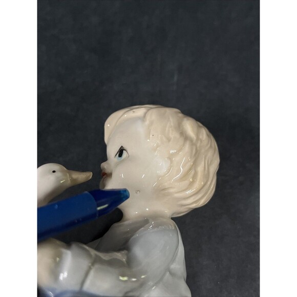 VTG Rotating Music Box Ceramic Figurine Boy & Duck 7” Tall Works - Picture 7 of 9